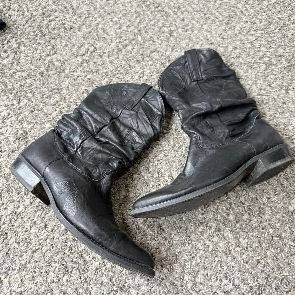 Vintage 80s Dingo Slouch Black Leather Boots Men’s Size 9 D Pointed Toe READ